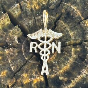 10K Gold RNA Caduceus Pendant Nurses Healthcare